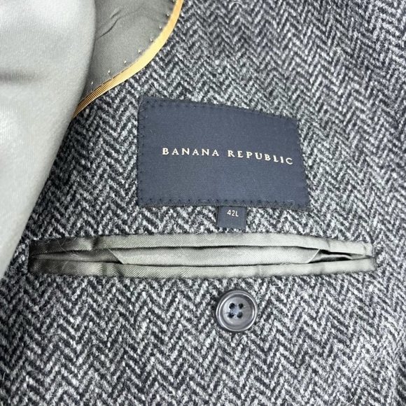 Banana Republic Wool Herringbone Three Button Sport Coat Grey Men’s 42L - Picture 6 of 6